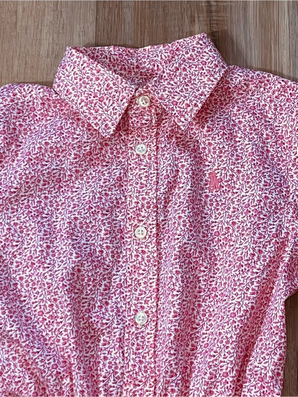 Polo Ralph Lauren Girl’s Pink Floral Cotton Poplin Shirt Dress Size 8